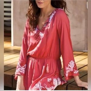 Soft Surroundings embroidered tassels blouse medium